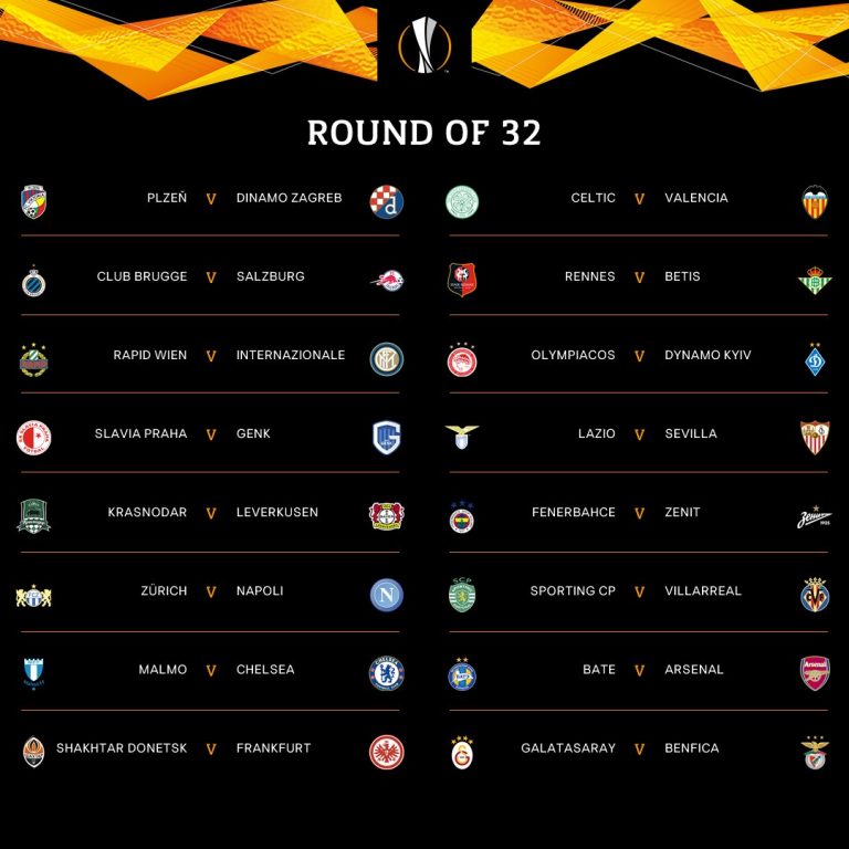 LIGA EUROPA TEMPORADA DE 2018.2019. DEZESSEIS AVOS DE FINAL.