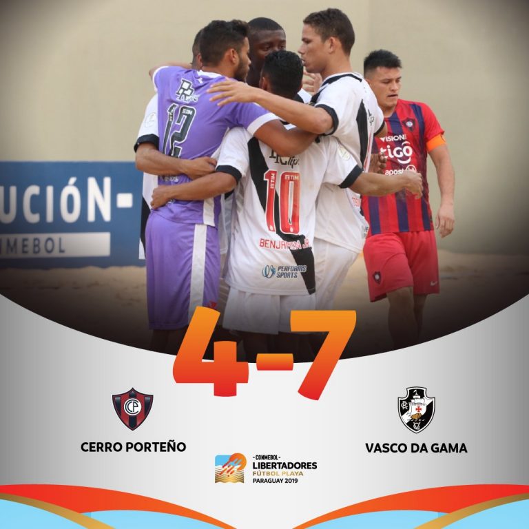 TAÇA LIBERTADORES DA AMÉRICA DE BEACH SOCCER DE 2019. VASCO-RJ. BRASIL. PRIMEIRO COLOCADO. GRUPO B. CERRO PORTEÑO. PARAGUAI.