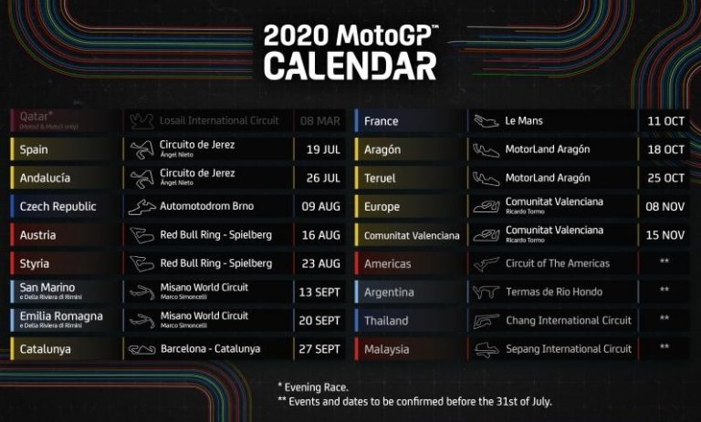 MOTOGP. CALENDÁRIO PARA O RETORNO.