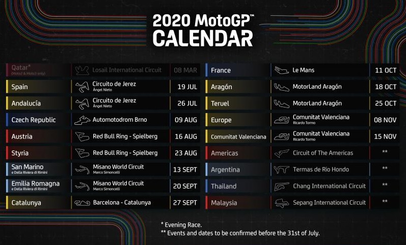 MOTOGP. CALENDÁRIO PARA O RETORNO.