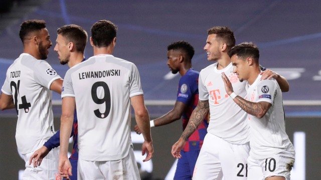 LIGA DOS CAMPEÕES DA EUROPA DE 2019. 2020. QUARTAS DE FINAL. JOGO ÚNICO. BAYERN DE MUNIQUE. ALEMANHA. CLASSIFICADO. BARCELONA. ESPANHA. ELIMINADO.