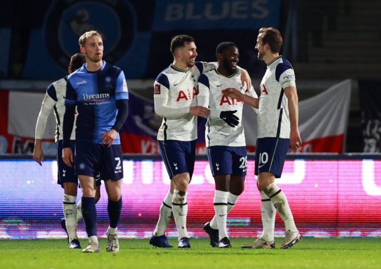 COPA DA INGLATERRA. TEMPORADA 2020.2021. JOGO ÚNICO. QUARTA FASE. TOTTENHAM. INGLATERRA. CLASSIFICADO. WYCOMBE WANDERERS. INGLATERRA. ELIMINADO. OITAVAS DE FINAL. TOTTENHAM. INGLATERRA. EVERTON. INGLATERRA.
