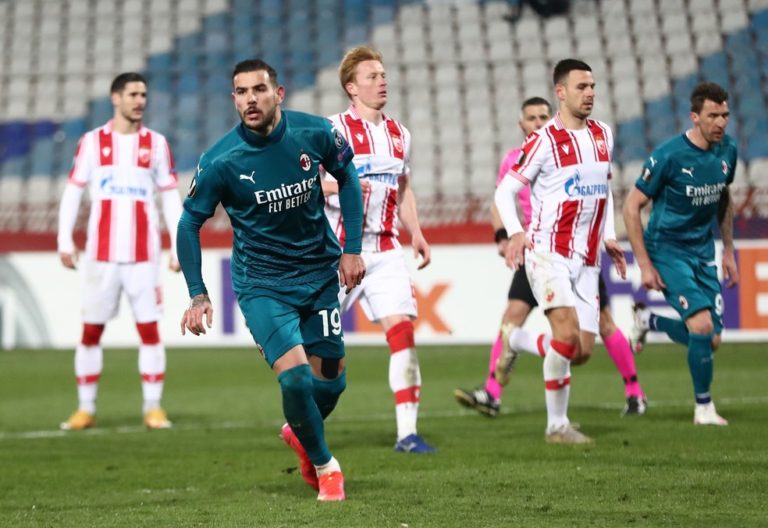 LIGA EUROPA. TEMPORADA 2020.2021. DEZESSEIS AVOS DE FINAL. MILAN. ITÁLIA. ESTRELA VERMELHA. SÉRVIA. JOGO DE IDA. PRIMEIRA PARTIDA.