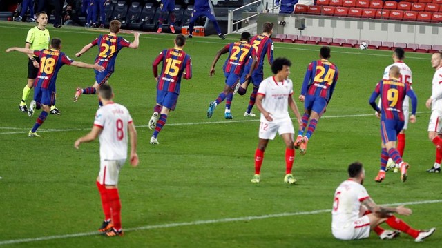 COPA DO REI DA ESPANHA. TEMPORADA 2020.2021. SEMIFINAL. JOGO DE VOLTA. SEGUNDA PARTIDA. BARCELONA. ESPANHA. CLASSIFICADO. SEVILLA. ESPANHA. ELIMINADO.