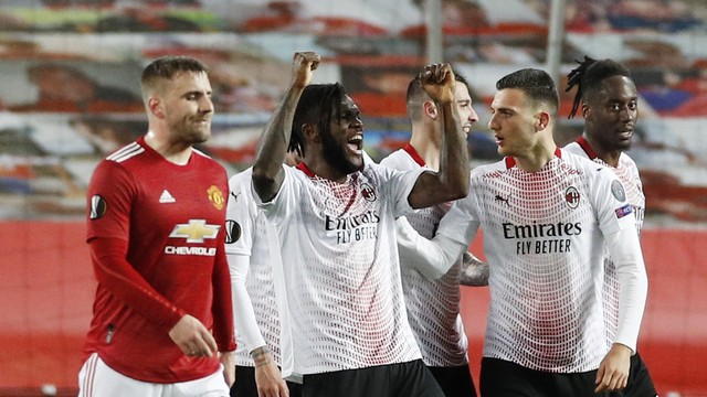 LIGA EUROPA TEMPORADA 2020.2021. OITAVAS DE FINAL. JOGO D EIDA. PRIMEIRA PARTIDA. MANCHESTER UNITED. INGLATERRA. MILAN. ITÁLIA.