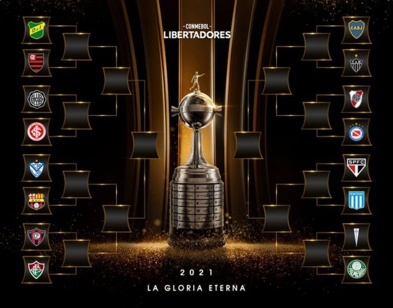 TAÇA LIBERTADORES DA AMÉRICA DE 2021. OITAVAS DE FINAL. SORTEIO. FLAMENGO-RJ. BRASIL. DEFENSA Y JUSTICIA. ARGENTINA. OLIMPIA. PARAGUAI. INTERNACIONAL. VÉLEZ SARSFIELD. ARGENTINA. BARCELONA DE GUAYAQUIL. EQUADOR. CERRO PORTEÑO. PARAGUAI. BOCA JUNIORS. ARGENTINA. ATLÉTICO-MG. BRASIL. RIVER PLATE. ARGENTINA. ARGENTINOS JUNIORS. ARGENTINA. SÃO PAULO-SP. BRASIL. RACING. ARGENTINA. UNIVERSIDAD CATÓLICA. CHILE. PALMEIRAS-SP. BRASIL.