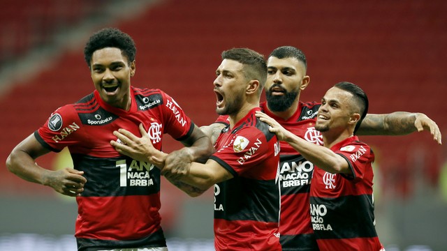 TAÇA LIBERTADORES DA AMÉRICA DE 2021. OITAVAS DE FINAL. JOGO DE VOLTA. SEGUNDA PARTIDA. FLAMENGO-RJ. BRASIL. CLASSIFICADO. DEFENSA Y JUSTICIA. ARGENTINA. ELIMINADO. QUARATS DE FINAL. FLAMENGO-RJ. BRASIL. CONTRA. INTERNACIONAL-RS. BRASIL. OU OLIMPIA. PARAGUAI.