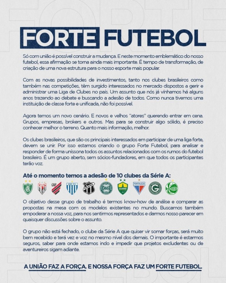 FORTE FUTEBOL. MOVIMENTO. NEGÓCIOS DO FUTEBOL.