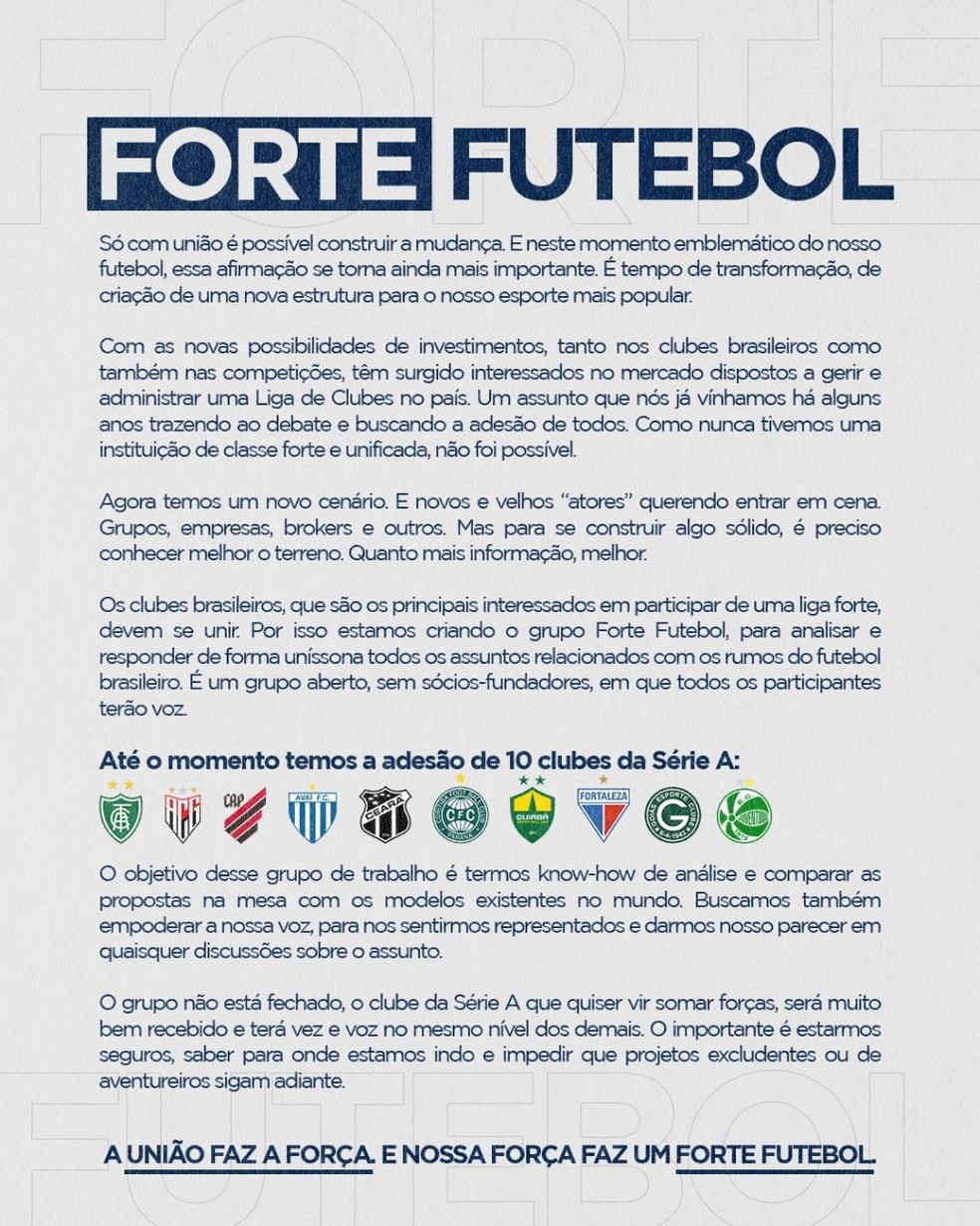 FORTE FUTEBOL. MOVIMENTO. NEGÓCIOS DO FUTEBOL.