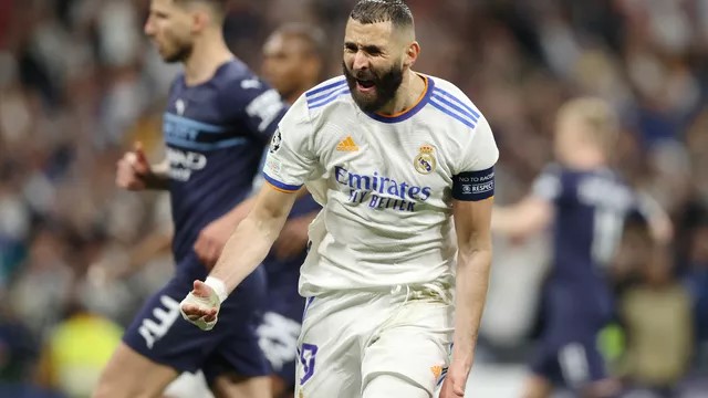 LIGA DOS CAMPEÕES DA EUROPA TEMPORADA 2021.2022. SEMIFINAL. JOGO DE VOLTA. SEGUNDA PARTIDA. REAL MADRID. CLASSIFICADO. MANCHESTER CITY. INGLATERRA. ELIMINADO. FINAL. PARIS. FRANÇA. REAL MADRID. ESPANHA. LIVERPOOL. INGLATERRA.