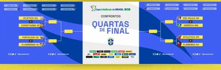 COPA DO BRASIL DE 2022. QUARTAS DE FINAL. JOGOS DE IDA. ATLÉTICO-GO. CORINTHIANS-SP. FORTALEZA-CE. FLUMINENSE-RJ. SÃO PAULO-SP. AMÉRICA-MG. ATHLETICO-PR. FLAMENGO-RJ.