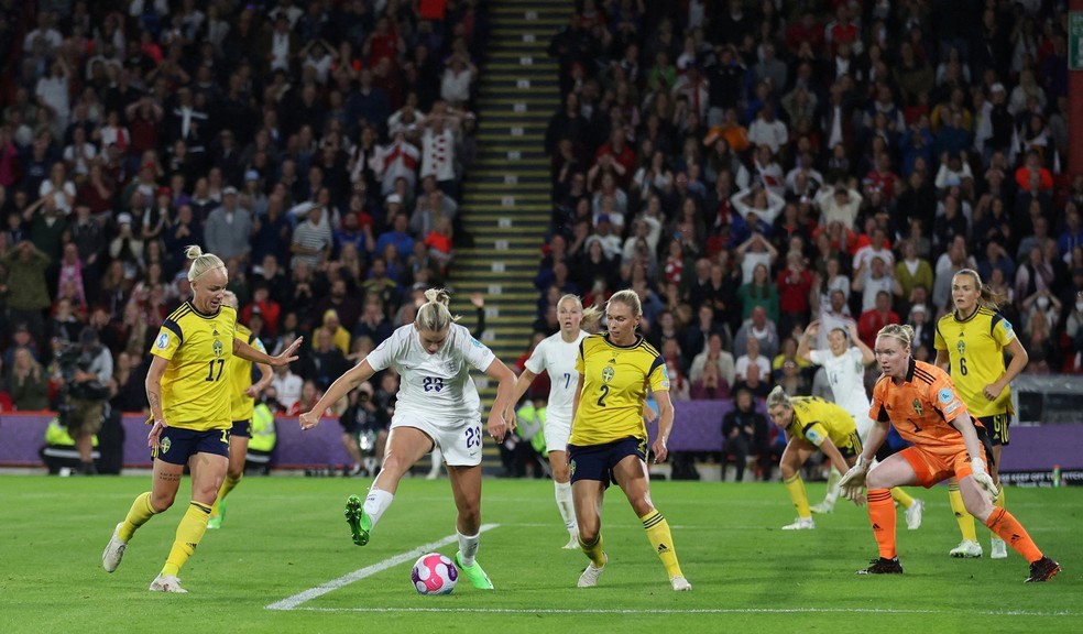 EURCOPA DE FUTEBOL FEMININO DE 2022. SEMIFINAL. JOGO ÚNICO. PARTIDA ÚNICA. INGLATERRA. CLASSIFICADA, SUÉCIA. ELIMINADA. FINAL. INGLATERRA. CONTRA. ALEMANHA OU FRANÇA.