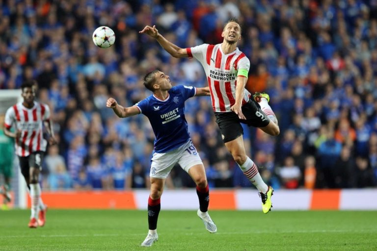 LIGA DOS CAMPEÕES DA EUROPA TEMPORADA 2022.2023. PLAYOFFS. JOGO DE IDA. PRIMEIRA PARTIDA. PSV EINDHOVEN. HOLANDA. RANGERS. ESCÓCIA.