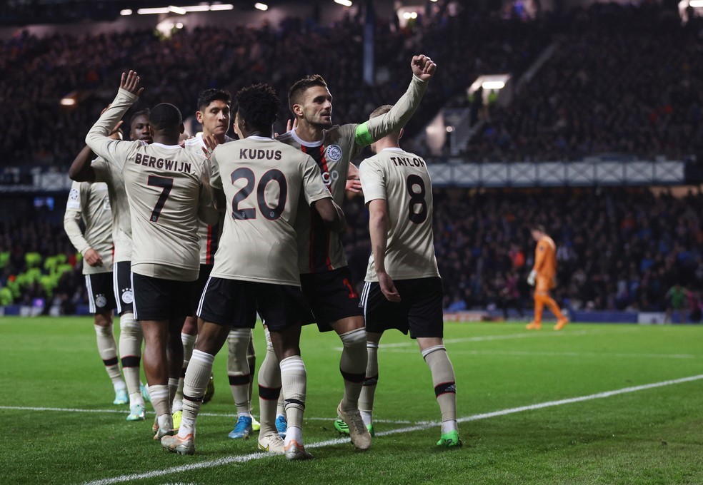LIGA DOS CAMPEÕES DA EUROPA. TEMPORADA. 2022. 2023. FASE DE GRUPOS. GRUPO A. SEXTA RODADA. AJAX. HOLANDA. TERCEIRO COLOCADO. CLASSIFICADO PARA A LIGA EUROPA. 6 PONTOS.RANGERS. ESCÓCIA. QUARTO LUGAR. ELIMINADO.
