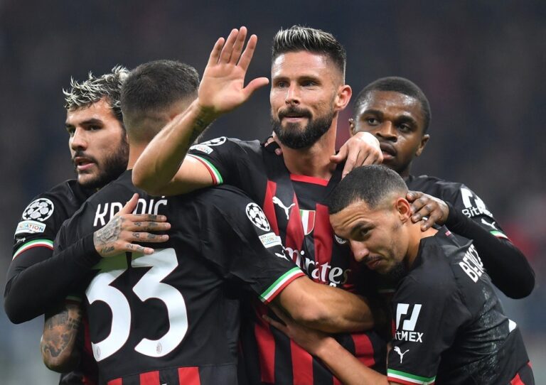 LIGA DOS CAMPEÕES DA EUROPA. TEMPOARADA 2022. 2023. FASE DE GRUPOS. SEXTA RODADA. MILAN. ITÁLIA. SEGUNDO LUGAR. 10 PONTOS. CLASSIFICADO PARA AS OITAVAS. RED BULL SALZBURG. ÁUSTRIA. TERCEIRO LUGAR. CLASSIFICADO PARA LIGA EUROPA. 6 PONTOS.