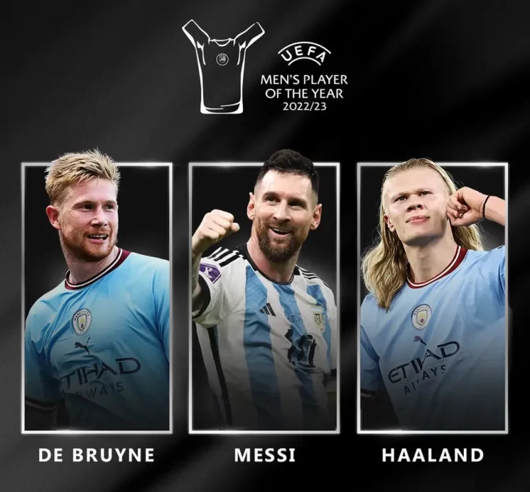 MELHORES DA UEFA. UNIÃO DAS ASSOCIAÇÕES EUROPEIAS DE FUTEBOL. MESSI. HALLAND. DE BRUYNE.