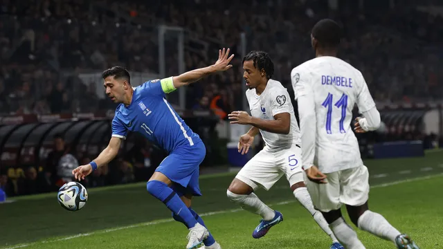ELIMIANTÓRIAS DA EUROCOPA DE 2024. UEFA. UNIÃO DAS ASSOCIAÇÕES EUROPEIAS DE FUTEBOL. PRIEMIRA FASE. FASE DE GRUPOS. GRUPO B. FRANÇA. CLASSIFICADA. PRIEMIRA COLOCADA. 22 PONTOS. GRÉCIA. DISPUTARÁ OS PLAYOFFS. TERCEIRO LUGAR. 13 PONTOS.