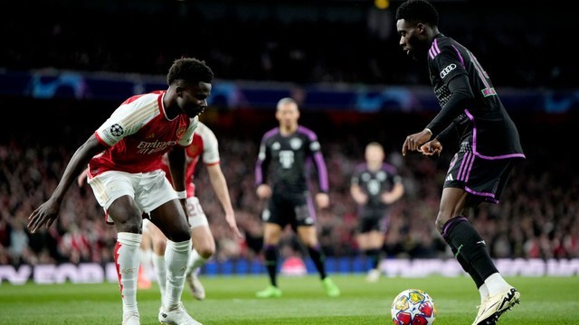 LIDA DOS CAMPEÕES DA EUROPA. TEMPORADA 2023.2024. CHAMPIONS LEAGUE. QUARTAS DE FINAL. JOGOS DE IDA. PRIMEIRA PARTIDA. ARSENAL. INGLATERRA. BAYERN DE MUNIQUE. ALEMANHA.