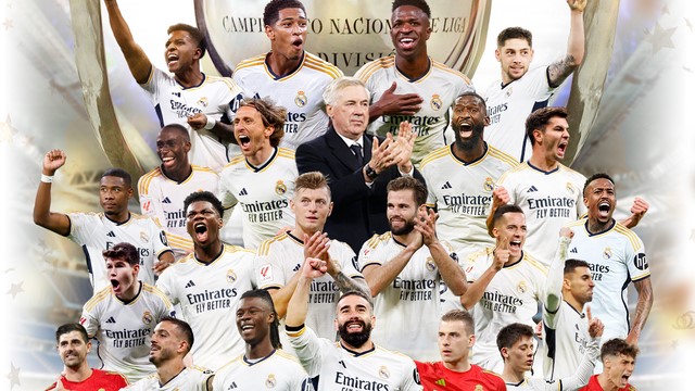 CAMPEONATO ESPANHOL. PRIMEIRA FASE. LA LIGA. TRIGÉSIMA QUARTA RODADA. REAL MADRID. ESPANHA. CAMPEÃO. TRIGÉSIMA SEXTA VEZ. 1931/1932. 1932/1933. 1953/1954. 1954/1955. 1956/1957. 1957/1958. 1960/1961. 1961/1962. 1962/1963. 1963/1964. 1964/1965. 1966/1967. 1967/1968. 1968/1969. 1971/1972. 1974/1975. 1975/1976. 1977/1978. 1978/1979. 1979/1980. 1985/1986. 1986/1987. 1987/1988. 1988/1989. 1989/1990. 1994/1995. 1996/1997. 2000/2001. 2002/2003. 2006/2007. 2007/2008. 2011/2012. 2016/2017. 2019/2020. 2021/2022. 2023/2024.