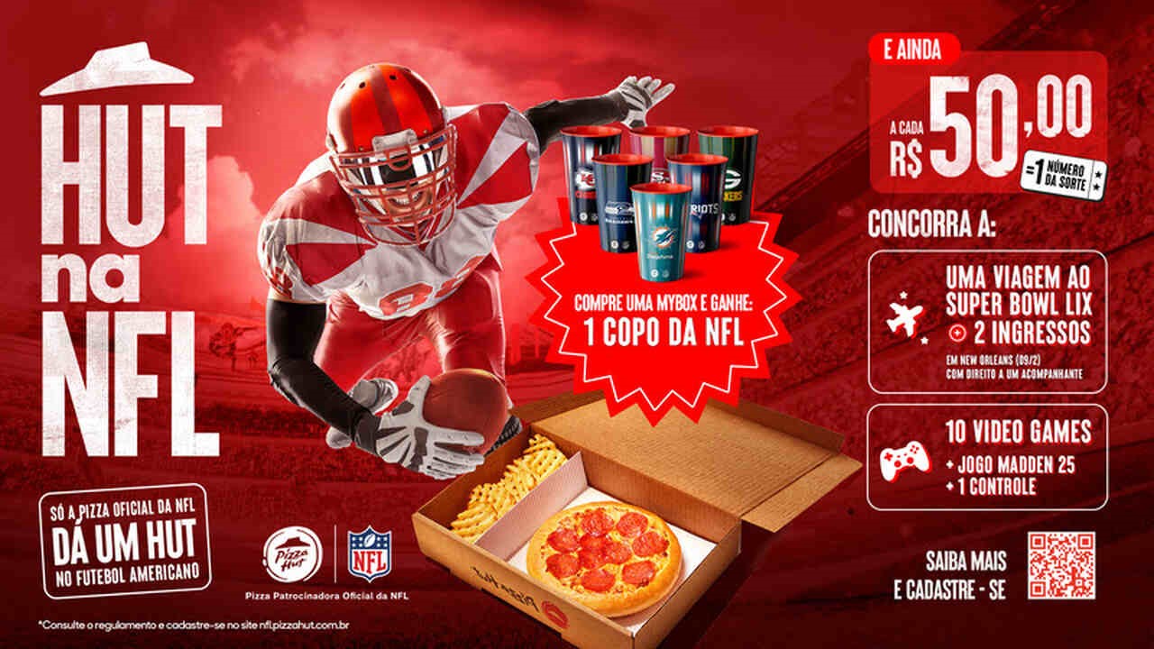 NFL. NATION FOOTBALL LEAGUE. LIGA PROFISSIONAL DE FUTEBOL AMERICANO. PIZZA HUT. PARCERIA RENOVA.
