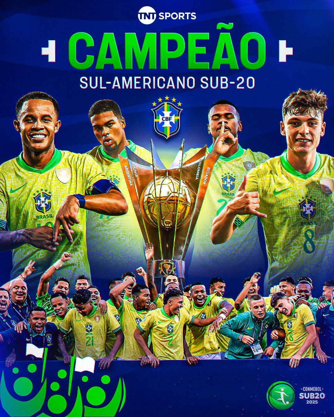 CAMPEONATO SUL-AMERICANO SUB-20 DE 2025. HEXAGONAL FINAL. QUINTA RODADA. BRASIL. CAMPEÃO. BICAMPEÃO. DPECIMO TERCEIRO TÍTULO. 1974. 1983. 1985. 1988. 1991. 1992. 1995. 2001. 2007. 2009. 2011. 2023. 2025. ARGENTINA. VICE-CAMPEÃO. COLÔMBIA. TERCEIRO COLOCADO. PARAGUAI. QUARTO COLOCADO. CLASSIFICADOS PARA A COPA DO MUNDO SUB-20 DE 2025.