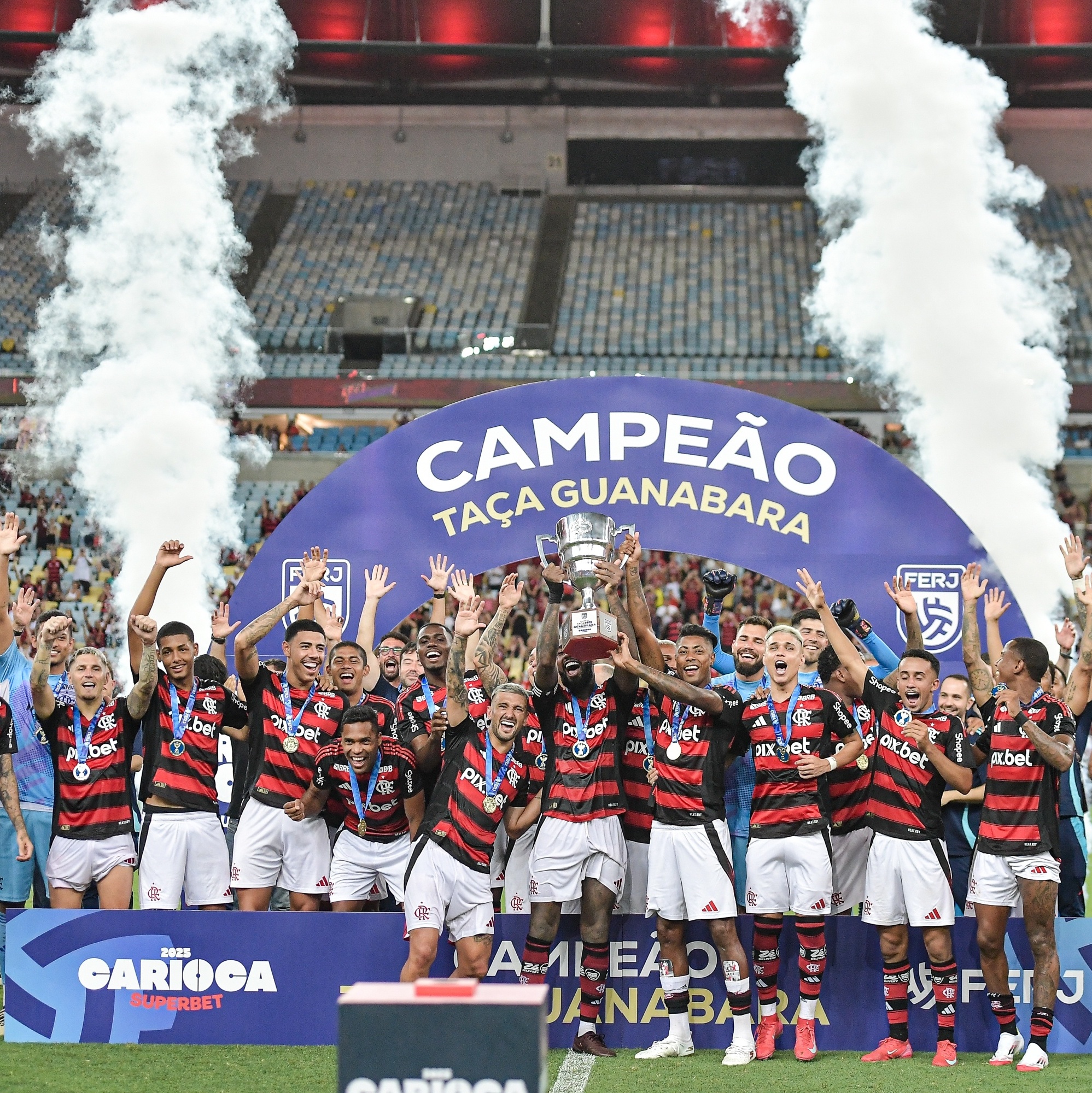 CAMPEONATO CARIOCA DE 2025. PRIMEIRA FASE. TAÇA GUANABARA. VIGÉSIMO QUINTO TÍTULO. FLAMENGO-RJ. CAMPEÃO. BICAMPEÃO. MARICA´-RJ.