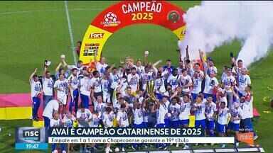 CAMPEONATO CATARINENSE D E2025. FINAL. JOGO DE VOLTA. SEGUNDA PARTIDA. SEGUNDO JOGO. AVAÍ-SC. CAMPEÃO. DÉCIMO NONO TÍTULO. 1924. 1926. 1927. 1928. 1930. 1942. 1943. 1944. 1945. 1973. 1975. 1988. 1997. 2009. 2010. 2012. 2019. 2021. 2025. CHAPECOENSE-SC. VICE-CAMPEÃO.