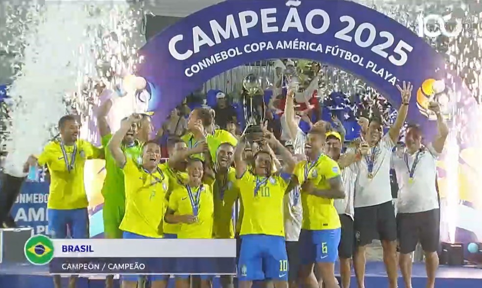 COPA AMÉRICA DE FUTEBOL DE AREIA DE 2025. BEACH SOCCER. CONMEBOL. CONFEDERAÇÃO SUL-AMERICANA DE FUTEBOL. FINAL. BRASIL. CAMPEÃO. TETRACAMPEÃO. 2016. 2018.2023.2025. PARAGUAI. VICE-CAMPEÃO. CHILE. TERCEIRO COLOCADO.