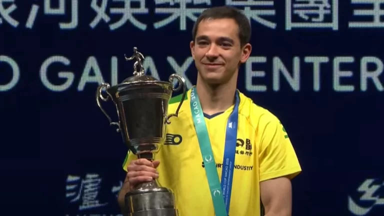 COPA DO MUNDO DE TÊSNIS DE MESA. WORLD TABLE TENNIS. TÊNIS DE MESA MUNDIAL. FINAL. JOGO ÚNICO. PARTIDA ÚNICA. HUGO CALDERANO. BRASIL. CAMPEÃO. LIN SHIDONG. CHINA. VICE-CAMPEÃO.