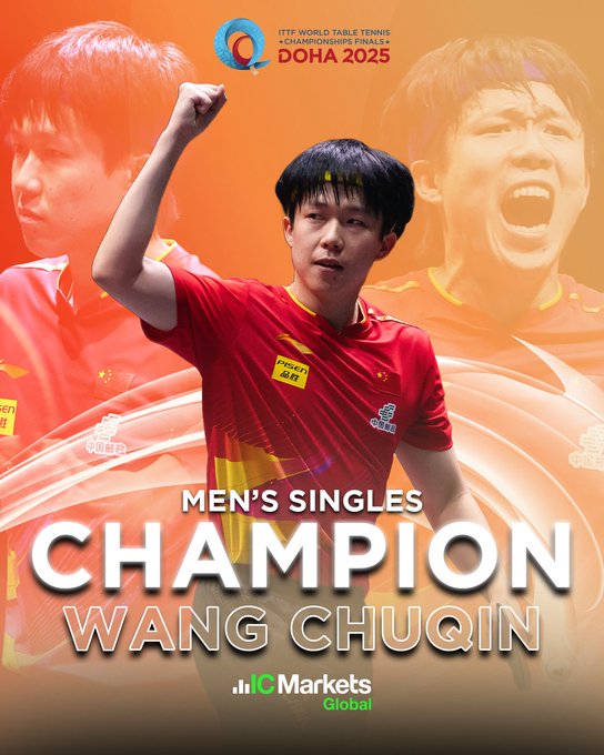 MUNDIAL DE TÊNIS DE MESA. FINAL. JOGO ÚNICO. PARTIDA ÚNICA. WANG CHUQIN. CHINA. CAMPEÃO. MEDALHA DE OURO. HUGO CALDERANO. MEDALHA DE PRATA. DOHA. CATAR.