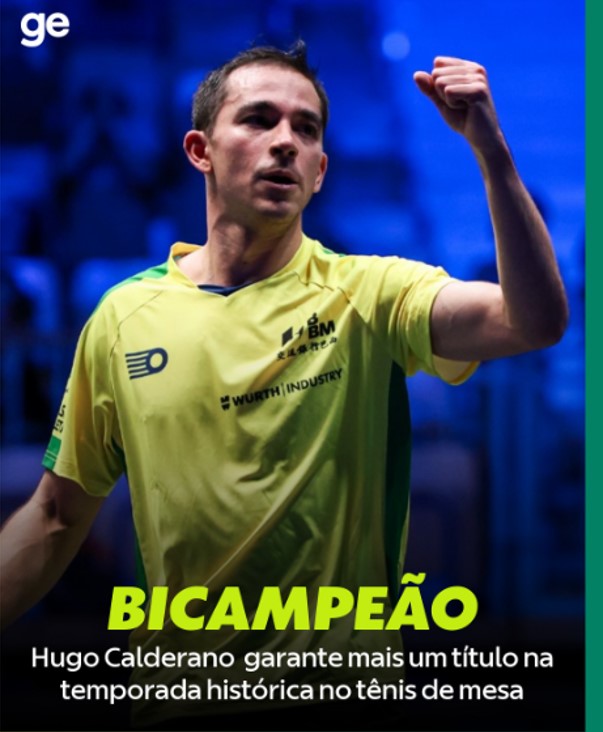 No dia de seu aniversário de 29 anos, nosso craque do tênis de mesa Hugo Calderano enfrentou Felix Lebrun na final do WTT (World Table Tennis - Tênis de Mesa Mundial) de Star Contender em Ljubljana, na Eslovênia, e venceu pelo segundo ano consecutivo o torneio. (Foto: Globoesporte.globo.com)