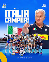 LIGA DAS NAÇÕES DE VÔLEI. FEMININO DE 2025. SEDE. POLÔNIA. FINAL. JOGO ÚNICO. PARTIDA ÚNICA. ITÁLIA. CAMPEÃ. TRICAMPEÃ. 2022. 2024. 2025. BRASIL. VICE-CAMPEÃO. BRASIL. TERMINA. SEGUNDO. PELA QUARTA VEZ. 2019. 2021. 2022. 2025.