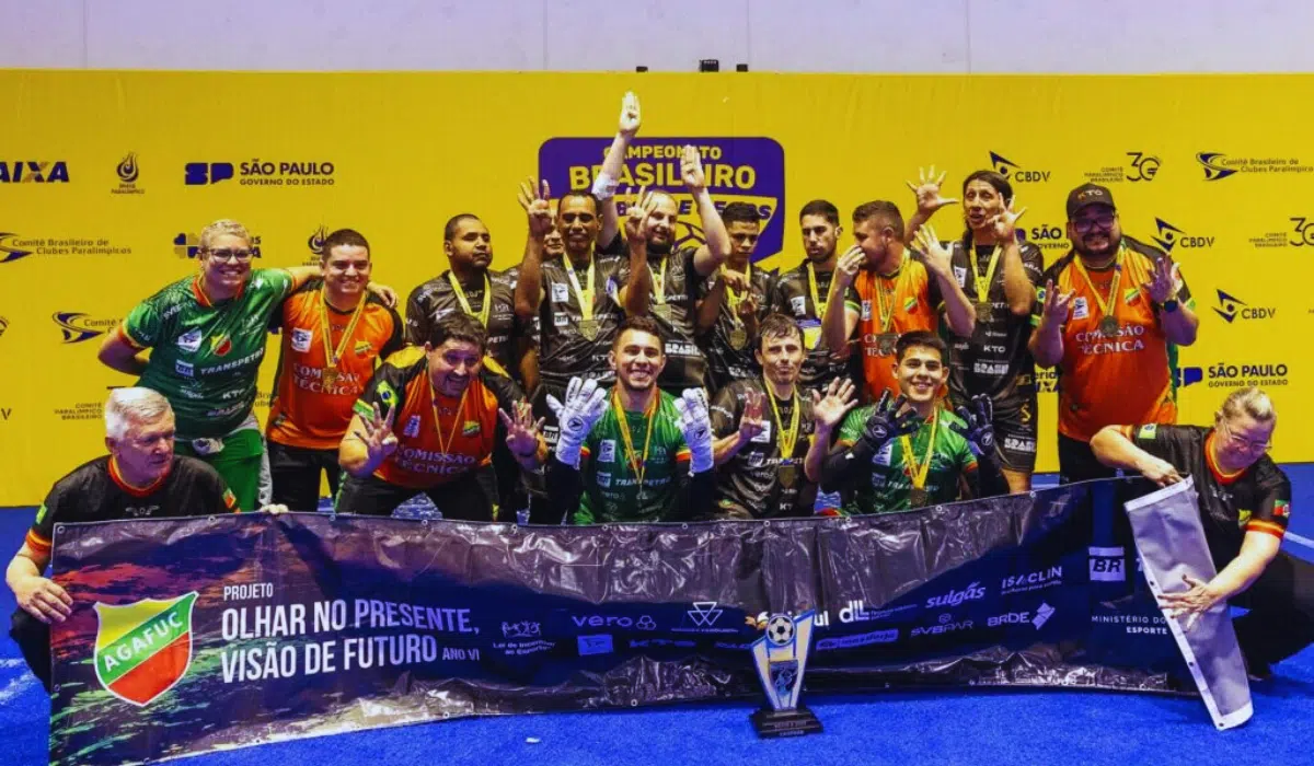 FUTEBOL PARA CEGOS. AGAFUC-RS. ASSOCIAÇÃO GAÚCHA DE FUTEBOL PARA CEGOS. OITAVO TÍTULO. OCTACAMPEÃO. CAMPEONATO BRASILEIRO DE FUTSAL. CEGOS. DE 2025. CORINTHIANS-SP. VICE-CAMPEÃO.