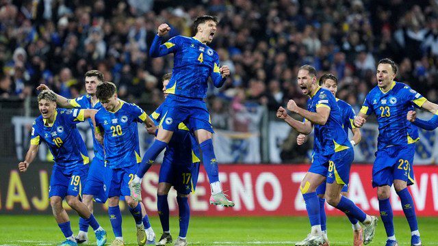 COPA DO MUNDO DE 2026. FIFA. FEDERAÇÃO INTERNACIONAL DAS ASSOCIAÇÕES DE FUTEBOL. REPESCAGEM DA EUROPA. UEFA. UNIÃO DAS ASSOCIAÇÕES EUROPEIAS DE FUTEBOL. BÓSNIA E HERZEGOVINA. CLASSIFICADA. ITÁLIA. ELIMINADA.