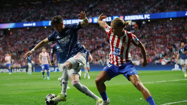 LIGA DOS CAMPEÕES DA EUROPA. 2025/2026. TEMPORADA. JOGO DE IDA. PRIMEIRO JOGO. PRIMEIRA PARTIDA. ATLÉTICO DE MADRID. ESPANHA. ARSENAL. INGLATERRA.