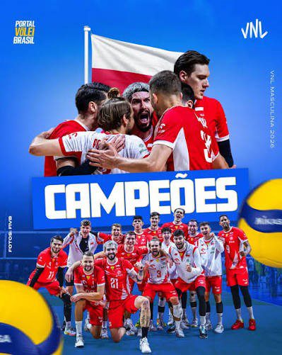 LIGA DAS NAÇÕES DE VÔLEI. FINAL. POLÔNIA. TRICAMPEÃ. CAMPEÃ. 2023. 2025. 2026. ESTADOS UNIDOS. VICE-CAMPEÃO.ESLOVÊNIA. TERCEIRA COLOCADA. JAPÃO. QUARTO COLOCADO.